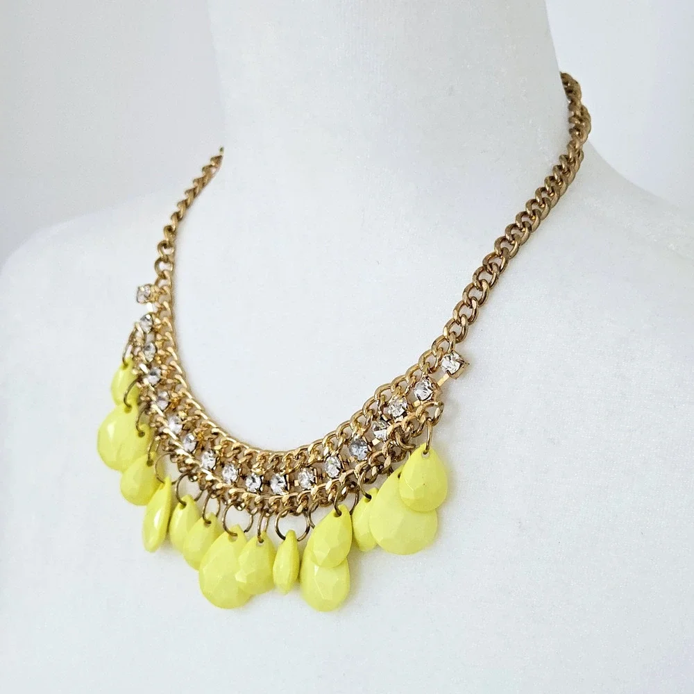 Statement Necklace Goldtone Rhinestone Beaded Retro Cocktail Midcentury Classic
